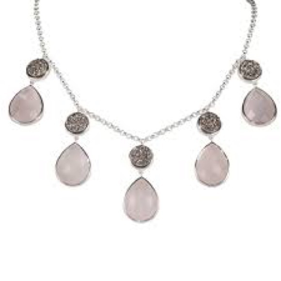 Christine Darren $339 Platinum DRUSY Rose Quartz Designer Necklace - Picture 2 of 8